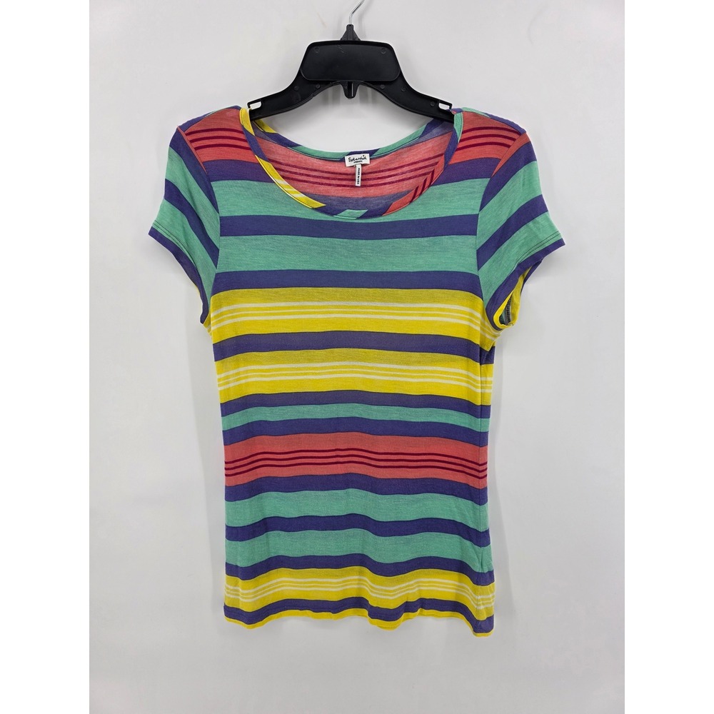 Splendid Multicolor Rainbow Stripe Short Sleeve Tee Made in USA Womens Medium